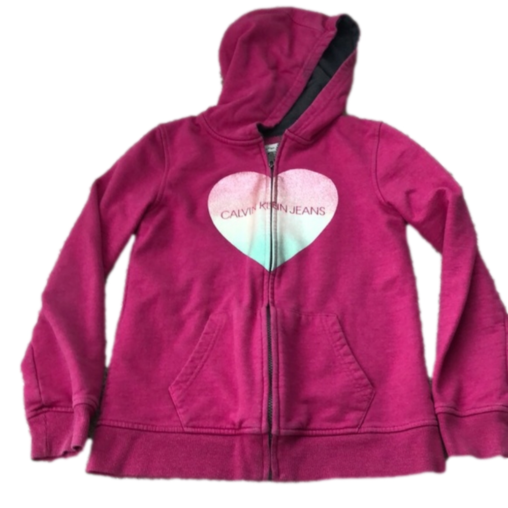 4/$20 Calvin Klein Jeans Pink Hooded Zip Up Sweatshirt Jacket Size L (14-16)